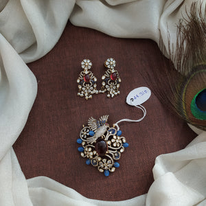 92.5 Pure Silver Moissanite Pendant Set – Peacock-Inspired Elegance