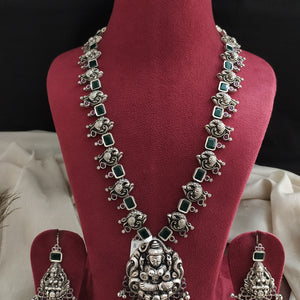 Lakshmi Long Haram Set – Temple Jewelry in Oxidized Finish