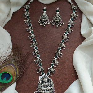 Lakshmi Long Haram Set – Temple Jewelry in Oxidized Finish