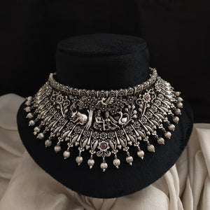 Statement Temple Jewelry Oxidized Choker Set – A Blend of Tradition & Elegance