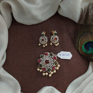 Pure Silver Gold-Diamond Finish Micro CZ Zircon Pendant Set with Swarovski Pearl Drops