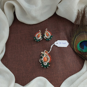 Pure Silver Diamond Finish Micro CZ Zircon Peacock Pendant Set