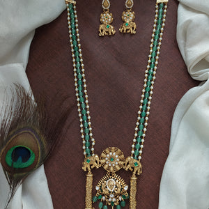 Fusion Antique Kundan Mala Set with Mint Beads & Elephant Pendant