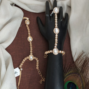 Uncut Polki Kundan Hathpan in Full White Stones – Single Piece