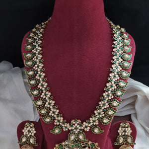Kemp Stones Mango Long Haram with Jhumka – Traditional Grandeur