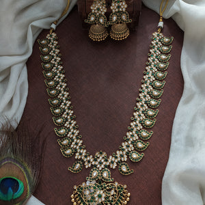 Kemp Stones Mango Long Haram with Jhumka – Traditional Grandeur