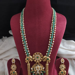 Fusion Antique Kundan Mala Set with Mint Beads & Elephant Pendant