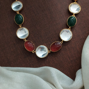 Sleek Navaratan Kundan Long Necklace Set with Moissanite & Quartz Stones