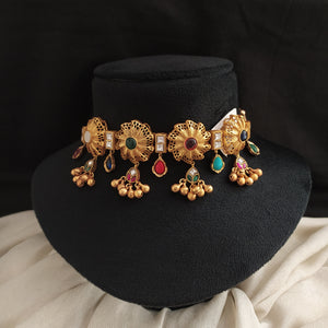 Statement Navaratan Kundan Choker Set – Multicolor Bridal Necklace with Matching Earrings