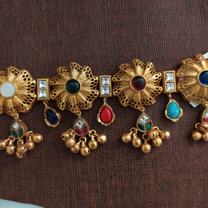 Statement Navaratan Kundan Choker Set – Multicolor Bridal Necklace with Matching Earrings