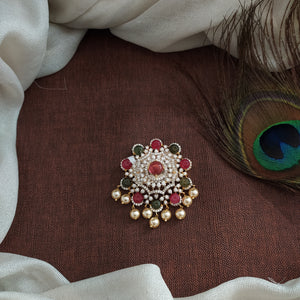 Pure Silver Gold-Diamond Finish Micro CZ Zircon Pendant Set with Swarovski Pearl Drops