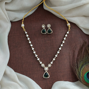 Simple Victorian Moissanite Necklace Set – Available in Green, Ruby, Pink, Mint, and Violet