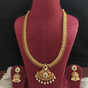 Antique Peacock Design Long Haram Set with Matching Jhumki – Intricate Nakshi Work & Push Back Closure

