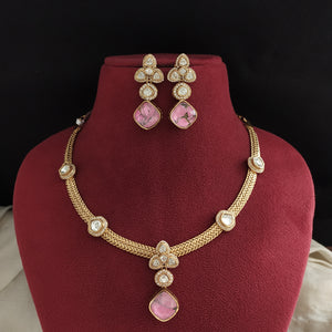 Designer Moissanite Short Necklace Set with Colored Center Stones – Baby Pink, Turquoise, Hydro Blue, Green, Black, Blue, Violet, White, Ruby