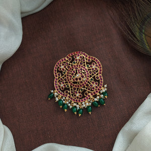 Traditional Kemp Stone Pendant Set with Peacock Design – Red-Green & Blue Variants