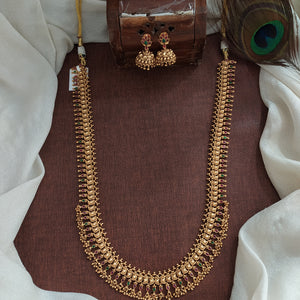 Antique Kerala Style Long Haram Set with Mango Design & Matching Jhumki – Matte Copper Finish

