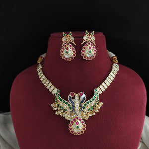 Kundan Necklace Set with Dual Peacock Design – Crafted in Moissanite & Jadau Kundan Stones