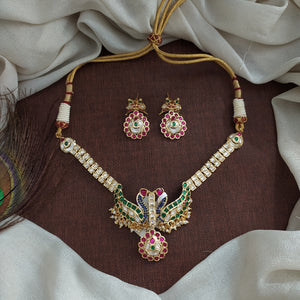 Kundan Necklace Set with Dual Peacock Design – Crafted in Moissanite & Jadau Kundan Stones