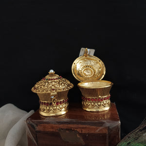 Antique Sindoor Dabi with Ruby & Green Stones – Traditional Kumkum Box

