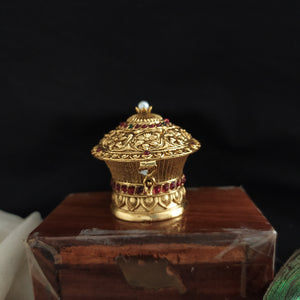 Antique Sindoor Dabi with Ruby & Green Stones – Traditional Kumkum Box

