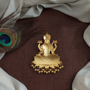 92.5 Pure Silver Jadau Kundan Lakshmi Pendant with Gold Hangings