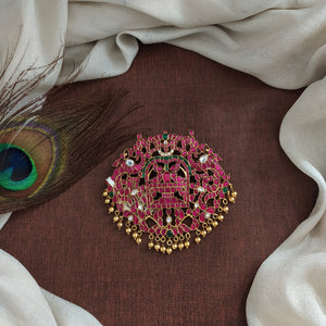 92.5 Pure Silver Jadau Kundan Pendant – Traditional Religious Design

