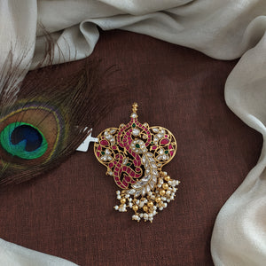 92.5 Pure Silver Peacock Pendant with Jadau Kundan – Customizable Temple Jewelry

