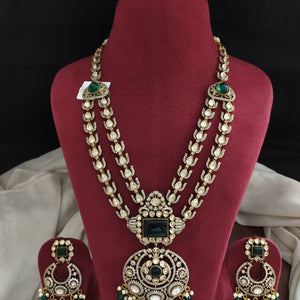 Victorian Double-Layered Long Haram Set with Polki Kundan Stones – Green, Ruby, Violet

