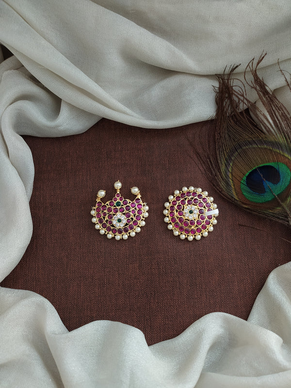 Traditional Sun Moon Hair Accessories in Real Areku/Kemp Stones – Bharatanatyam Jewelry