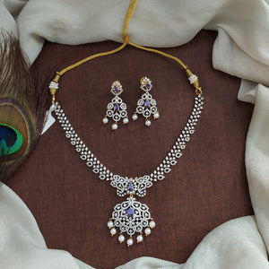 Diamond Finish Zircon Necklace Set – Two-Tone Luxury