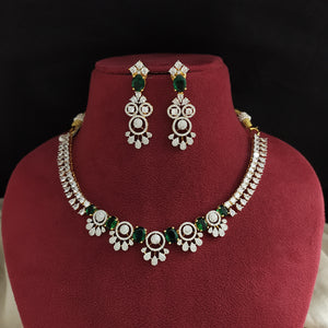 Zircon Necklace Set in Diamond Finish – Available in Green, Ruby & White