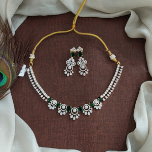 Zircon Necklace Set in Diamond Finish – Available in Green, Ruby & White