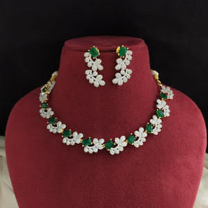 Zircon Necklace Set in Diamond Finish – Available in Green, Ruby & Violet


