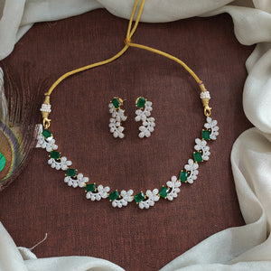Zircon Necklace Set in Diamond Finish – Available in Green, Ruby & Violet

