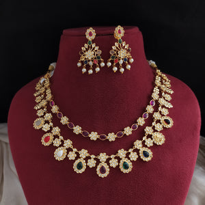 Antique Gold Navaratna Necklace Set – Traditional Multistone Jewelry

