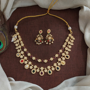 Antique Gold Navaratna Necklace Set – Traditional Multistone Jewelry

