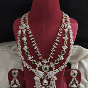 Diamond-Finish Zircon Layered Long Haram Set – Regal Elegance