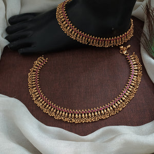 Antique Matt Finish Kemp Stone Anklets – Ruby with Green & Ruby

