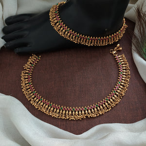 Antique Matt Finish Kemp Stone Anklets – Ruby with Green & Ruby

