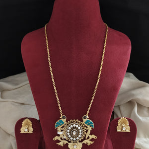 Sabyasachi Inspired Peacock Pendant Necklace Set with Turquoise Stones & Pearls – Elegant Statement Jewellery