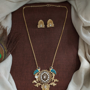 Sabyasachi Inspired Peacock Pendant Necklace Set with Turquoise Stones & Pearls – Elegant Statement Jewellery