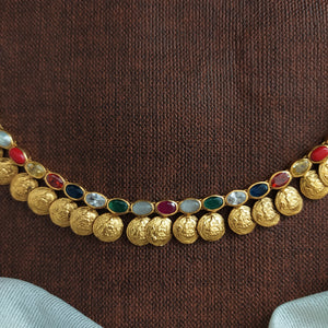 92.5 Silver Kaasu Malai Short Necklace – Multiple Color Options