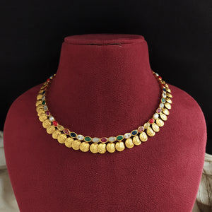 92.5 Silver Kaasu Malai Short Necklace – Multiple Color Options