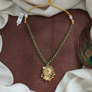 Timeless Emerald Attigai Necklace in 92.5 Silver with Gold Finish

