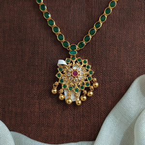 Timeless Emerald Attigai Necklace in 92.5 Silver with Gold Finish

