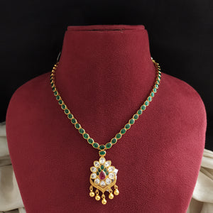 Emerald Glow 92.5 Silver Attigai Necklace in Gold Polish