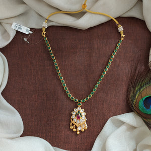 Emerald Glow 92.5 Silver Attigai Necklace in Gold Polish