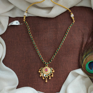 92.5 Pure Silver Emerald CZ Attigai Necklace – Gold Finish

