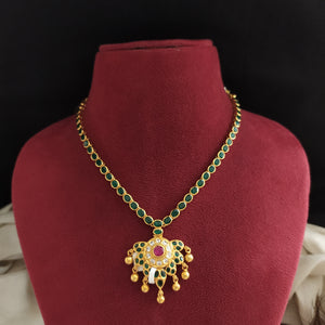 92.5 Pure Silver Emerald CZ Attigai Necklace – Gold Finish

