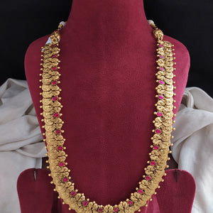 92.5 Pure Silver Mantrika Kasu Malai Long Haram – Lakshmi Coin Design with Ruby Stones

